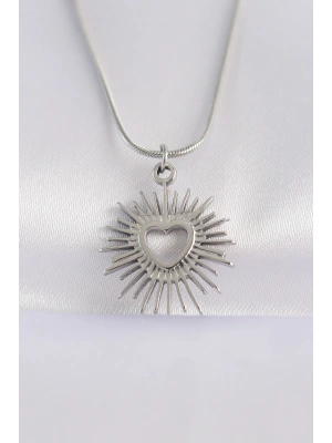 MuI MuI 316L Çelik Zincir Gümüş Renk Kalp Güneşi Tasarımlı Kolye