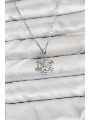 MuI MuI 316L Çelik Zincir Gümüş Renk Kar Tanesi Model Zirkon Taşlı Kadın Kolye