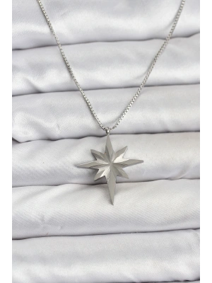 MuI MuI 316L Çelik Zincir Gümüş Renk Kutup Yıldızı Model 60 cm Zincir Kadın Kolye
