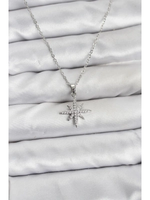 MuI MuI 316L Çelik Zincir Gümüş Renk Kutup Yıldızı Model Zirkon Taşlı Kadın Kolye