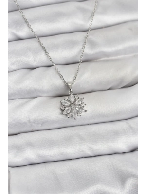 MuI MuI 316L Çelik Zincir Gümüş Renk Lotus Model Zirkon Taşlı Kadın Kolye