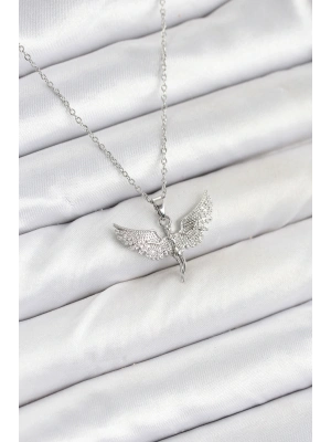 MuI MuI 316L Çelik Zincir Gümüş Renk Melek Model Kadın Kolye