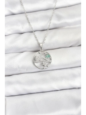 MuI MuI 316L Çelik Zincir Gümüş Renk Şans Kolyesi Model Zirkon Taşlı Kadın Kolye