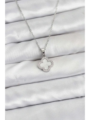 MuI MuI 316L Çelik Zincir Gümüş Renk Sedefli Yonca Kadın Kolye