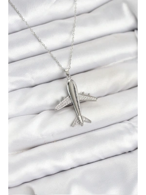 MuI MuI 316L Çelik Zincir Gümüş Renk Uçak Model Kadın Kolye