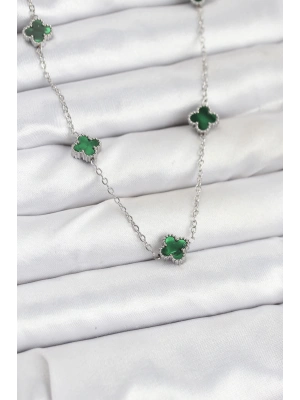 MuI MuI 316L Çelik Zincir Gümüş Renk Yeşil Baby Boy Yonca Kadın Kolye