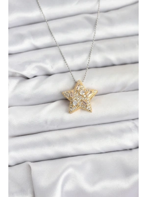 MuI MuI 316L Çelik Zincir Gümüş Renk Zincirli Gold Yıldız Model Kadın Kolye