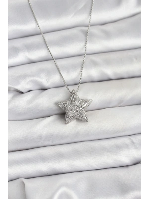MuI MuI 316L Çelik Zincir Gümüş Renk Zincirli Gümüş Yıldız Model Kadın Kolye