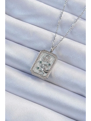 MuI MuI 316L Çelik Zincir Gümüş Renk Zirkon Taşlı Aslan Figürlü Tarot Kolye