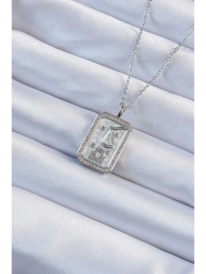 MuI MuI 316L Çelik Zincir Gümüş Renk Zirkon Taşlı Çerçeveli Tarot Kolye