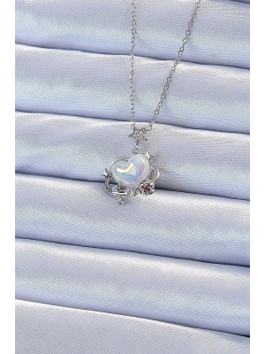 MuI MuI 316L Çelik Zincir Gümüş Renk Zirkon Taşlı Gezegen Görünümlü Kalp Kolye