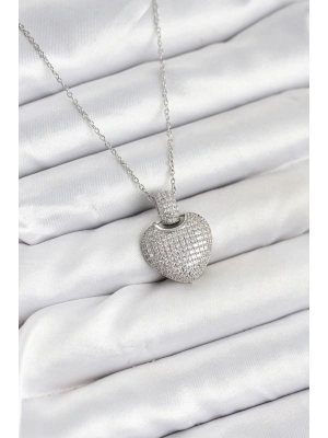 MuI MuI 316L Çelik Zincir Gümüş Renk Zirkon Taşlı Kalpli Kadın Kolye