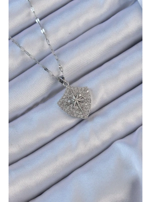 MuI MuI 316L Çelik Zincir Gümüş Renk Zirkon Taşlı Kutup Yıldızı Kolye