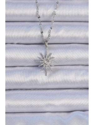 MuI MuI 316L Çelik Zincir Gümüş Renk Zirkon Taşlı Kutup Yıldızı Kolye