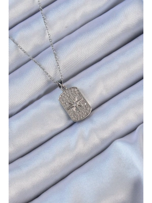 MuI MuI 316L Çelik Zincir Gümüş Renk Zirkon Taşlı Kutup Yıldızlı Vintage Kolye