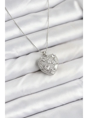 MuI MuI 316L Çelik Zincir Gümüş Zirkon Taşlı Kalpli Kadın Kolye