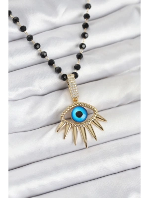 MuI MuI 316L Çelik Zincir Kristal Boncuklu Göz Model Kadın Kolye