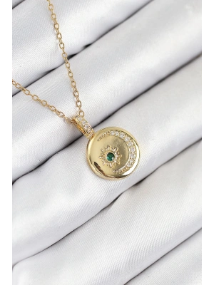 MuI MuI 316L Çelik Zirkon Taşlı Ay Ve Güneş Model Gold Renk Kadın Kolye