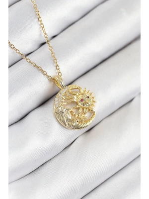 MuI MuI 316L Çelik Zirkon Taşlı Ay Ve Güneş Model Gold Renk Kadın Kolye