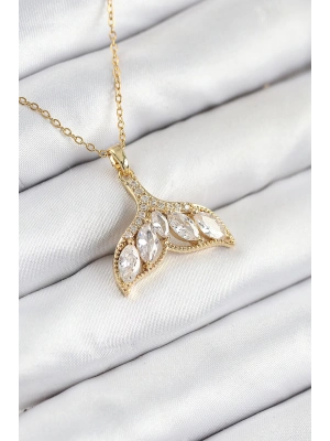 MuI MuI 316L Çelik Zirkon Taşlı Balık Kuyruğu Model Gold Renk Kadın Kolye
