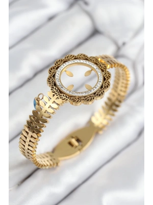 MuI MuI 316L Çelik Zirkon Taşlı Çeyrek Takılabilir Gold Renk Kelepçe