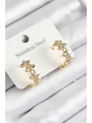 MuI MuI 316L Çelik Zirkon Taşlı Çit Halka Model Gold Renk Kadın Küpe