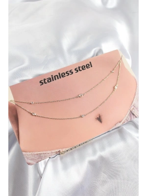 MuI MuI 316L Çelik Zirkon Taşlı Damla Model Gold Renk Göbek Bel Zinciri