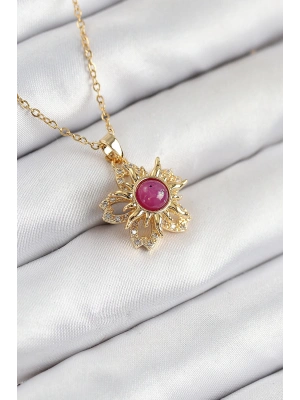 MuI MuI 316L Çelik Zirkon Taşlı Döner Güneş Model Gold Renk Kadın Kolye