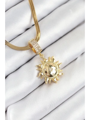 MuI MuI 316L Çelik Zirkon Taşlı Güneş Model Gold Renk Kadın Kolye