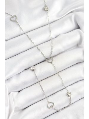 MuI MuI 316L Çelik Zirkon Taşlı Kalp Figürlü Y Model Gümüş Renk Kadın Kolye