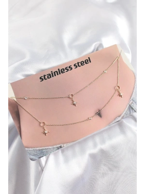 MuI MuI 316L Çelik Zirkon Taşlı Kutup Yıldızı Model Gold Renk Göbek Bel Zinciri