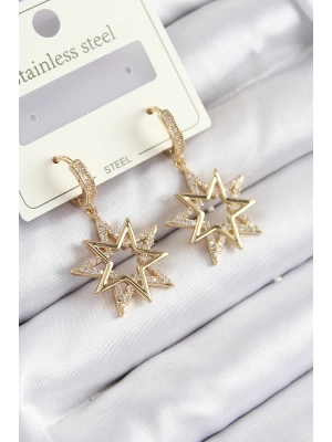 MuI MuI 316L Çelik Zirkon Taşlı Sallantılı Yıldız Model Gold Renk Kadın Küpe