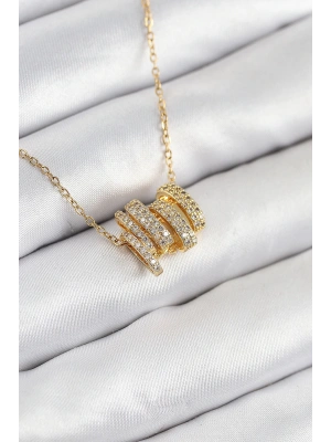 MuI MuI 316L Çelik Zirkon Taşlı Sarmal Model Gold Renk Kadın Kolye