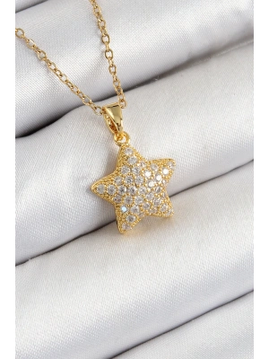 MuI MuI 316L Çelik Zirkon Taşlı Yıldız Model Gold Renk Kadın Kolye
