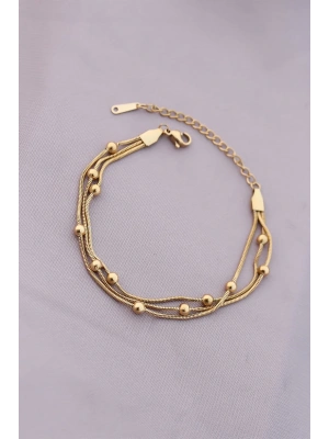 MuI MuI 316L Kararmaz Çelik Gold Renk Top Zincirli Kadın Bileklik
