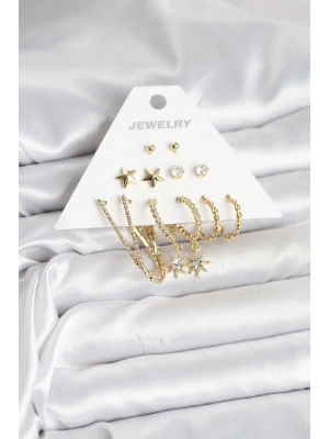 MuI MuI 6 Çift Kadın Küpe Seti Gold Renk