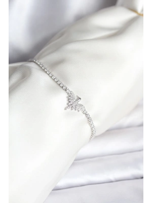 MuI MuI Anka Kuşu Model Zirkon Taşlı Gümüş Renk Pirinç Su Yolu Kadın Bileklik