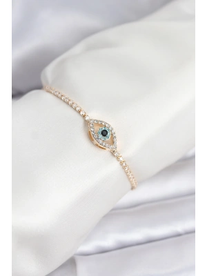 MuI MuI Göz Model Zirkon Taşlı Gold Renk Asansörlü Su Yolu Bileklik