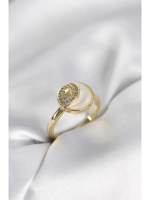 MuI MuI Halbmond- und Stern-Modell Goldfarbener Damenring mit Zirkonia