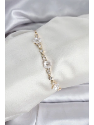 MuI MuI Baget Zirkon Taşlı Çiçek Model Gold Renk Asansörlü Kadın Bileklik