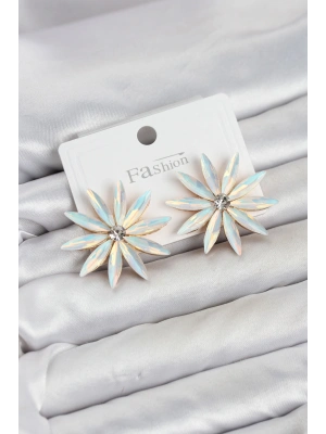 MuI MuI Beyaz Renk Kristal Taşlı Lotus Model Kadın Küpe