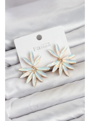 MuI MuI Beyaz Renk Kristal Taşlı Lotus Model Kadın Küpe