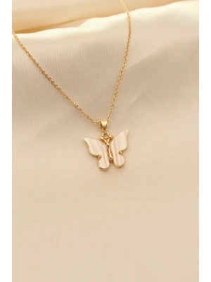 MuI MuI Beyaz Sedefli Kelebek Figürlü Kadın Kolye