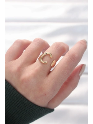 MuI MuI C Harfli Altın Renk Ayarlanabilir Yüzük