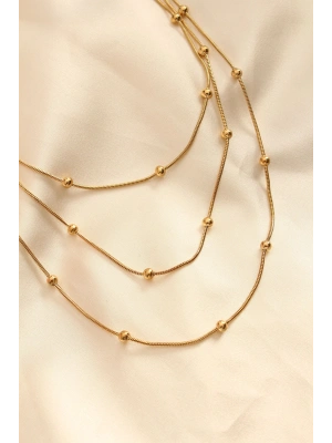 MuI MuI Çelik Altın Renkli Topçuk Tasarımlı Çoklu Kolye