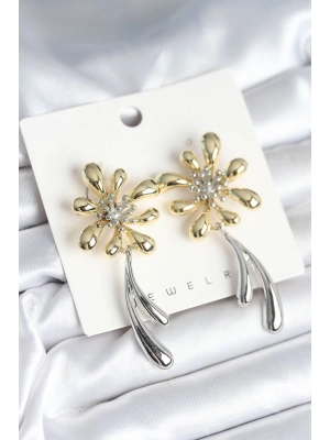 MuI MuI Çiçek Model Gold Gümüş Renk Kadın Küpe