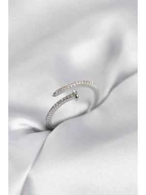 MuI MuI Nagelmodell Silberfarbener Damenring mit Zirkonsteinen