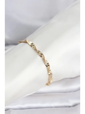 MuI MuI CM 14K Gold Renk Zincir Kalın Yassı Ezme Burgu Model Kadın Bileklik