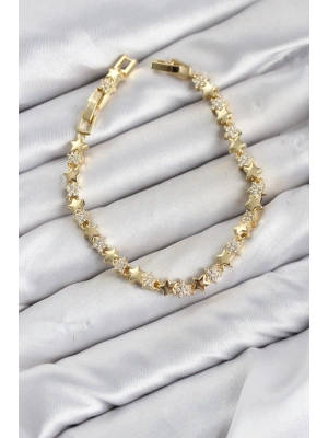 MuI MuI CM Yıldız Model Zirkon Taşlı VIP Seri Gold Renk Pirinç Kadın Bileklik