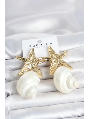 MuI MuI Doğal Deniz Kabuğu ve Gold Renk Yıldız Model Kadın Küpe